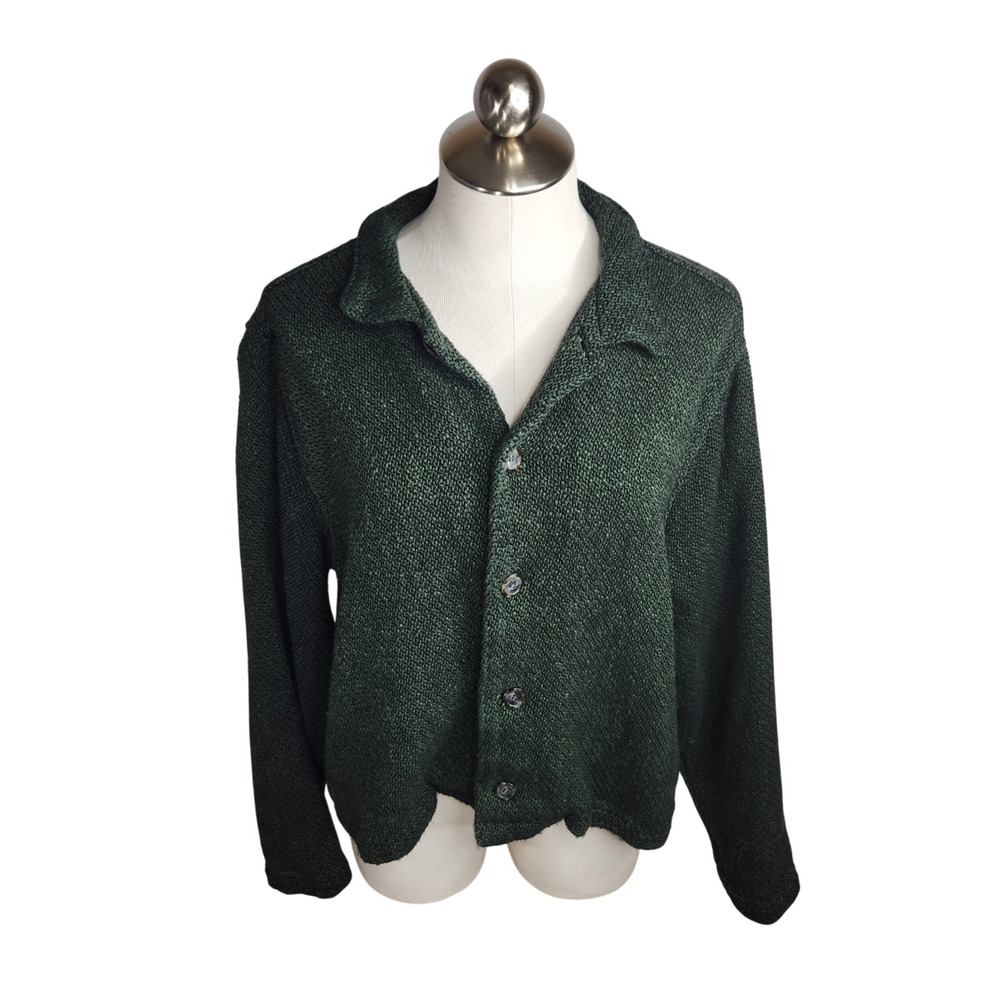 CP SHADES Vintage Knit Hand Dyed Green Sweater Jacket Womens Medium Cotton Rayon